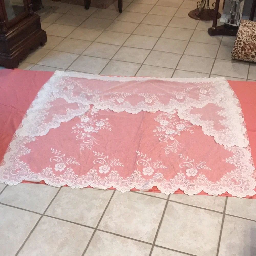 Curtain Sheer Lace Floral Curtain with Attached Valance (1-piece)